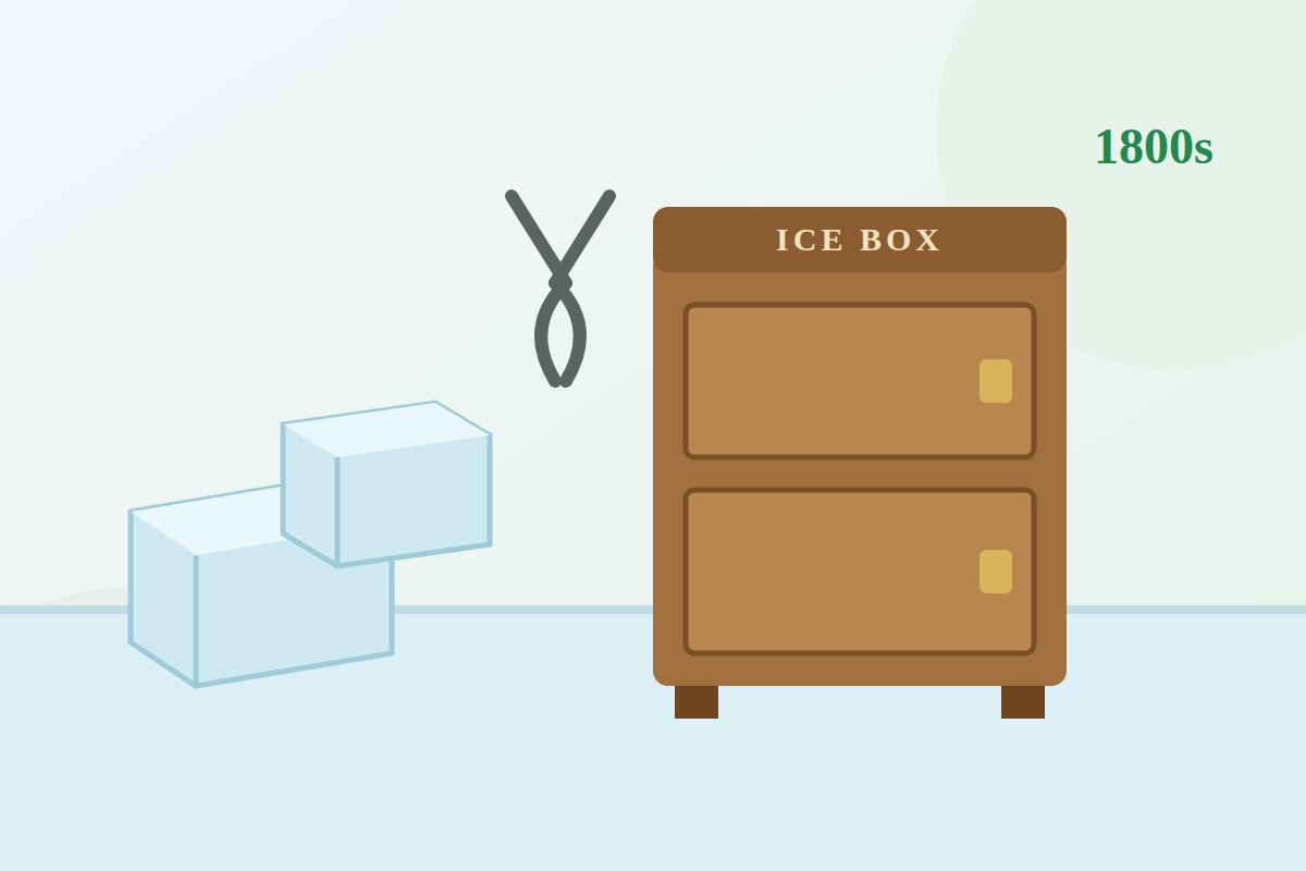 Ice blocks and a wooden ice box